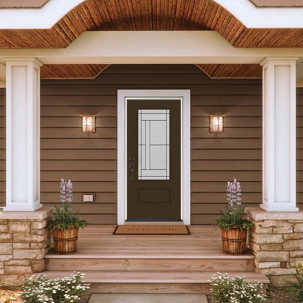 36 in. x 80 in. Right-Hand 3/4 Lite Decorative Glass Atherton Dark Chocolate Fiberglass Prehung Front Door
