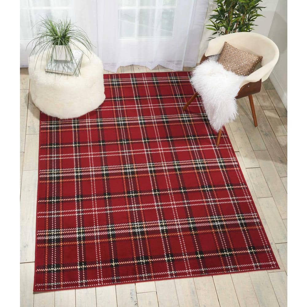 Red Plaid 5' x 7' Synthetic Area Rug
