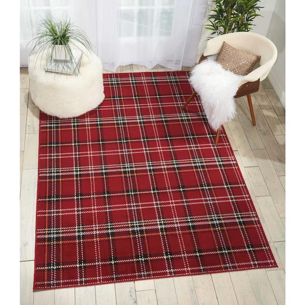 Grafix Red 5 ft. x 7 ft. Geometric Plaid Modern Area Rug