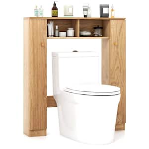 34.5 in. W x 38.5 in. H x 7 in. D White Over The Toilet Storage with Adjustable Shelves and 2-Open Compartments-Natural