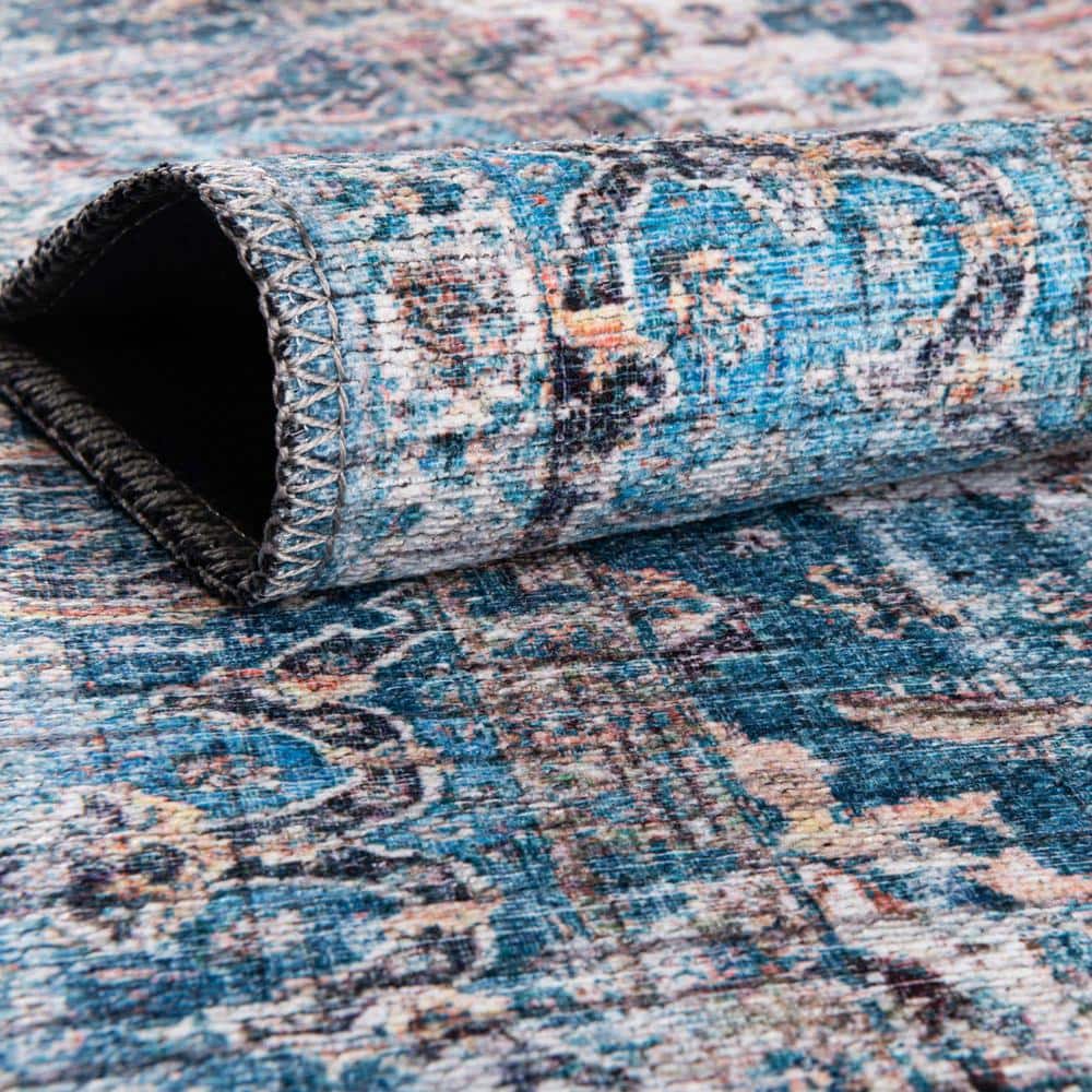 Mangata Medallion Blue Chenille 2'7" x 13'1" Runner Rug