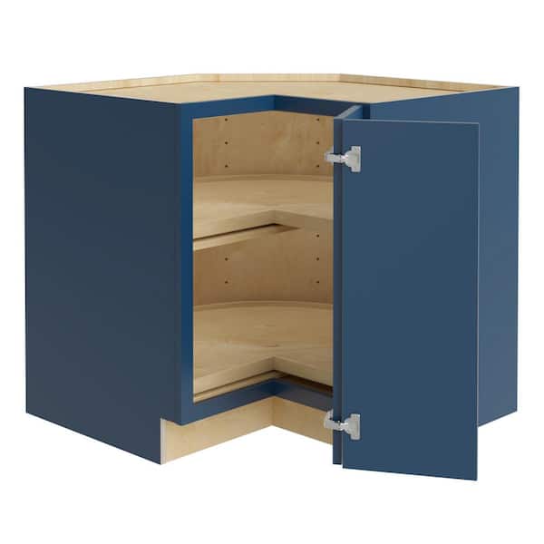 Newport 33 in. W x 24 in. D x 34.5 in. H Assembled Plywood Corner Lazy Susan Base Kitchen Cabinet in Mythic Blue RH