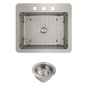 Avenue Drop-In/Undermount Stainless Steel 25 in. Single Bowl Kitchen Sink with Bottom Grid and Drain