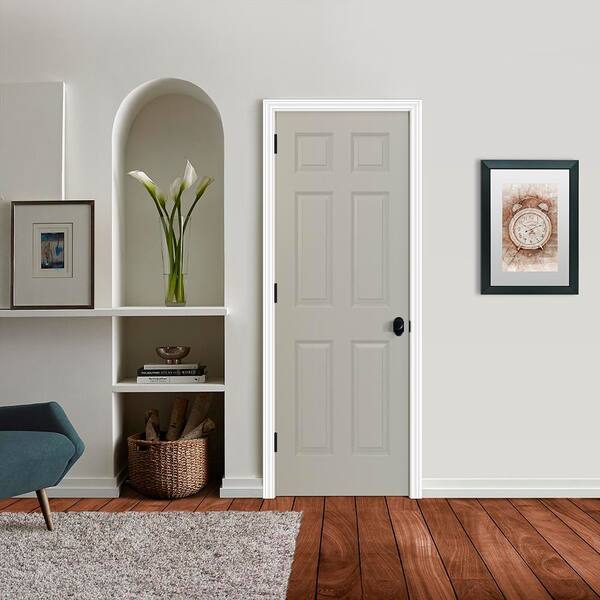JELD-WEN 28 in. x 80 in. Colonist 6-Panel Light Gray Painted