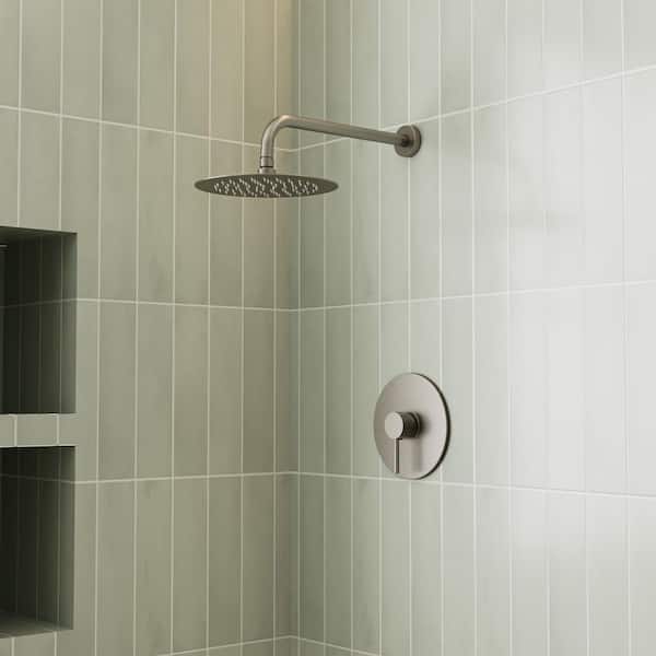 CRANACH Crozet 1-Spray 2.5 GPM 10 in. Wall Mount Fixed Shower Head Shower Faucet with Pressure Balance in Brushed Nickel
