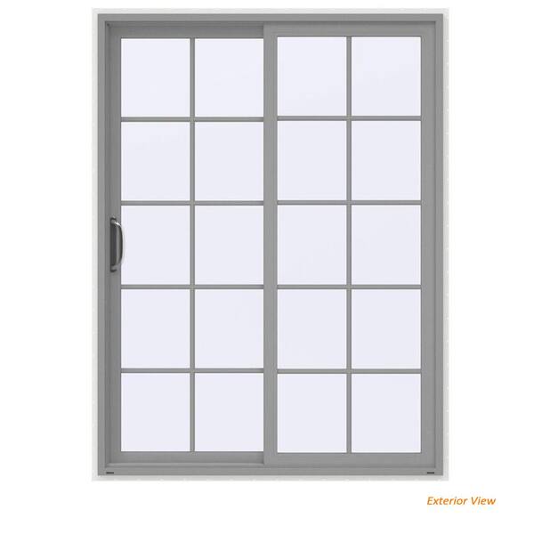 JELD-WEN 60 in. x 80 in. V-4500 Contemporary Silver Painted Vinyl Left-Hand 10 Lite Sliding Patio Door w/White Interior