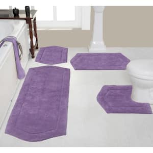 Waterford Collection 100% Cotton Tufted Non-Slip Bath Rug, 4 Piece Set, Purple
