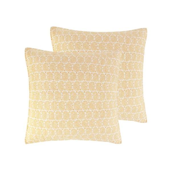 LEVTEX HOME St. Ives Yellow and White Paisley Cotton 26 in. x 26 in. Euro Sham - Set of 2