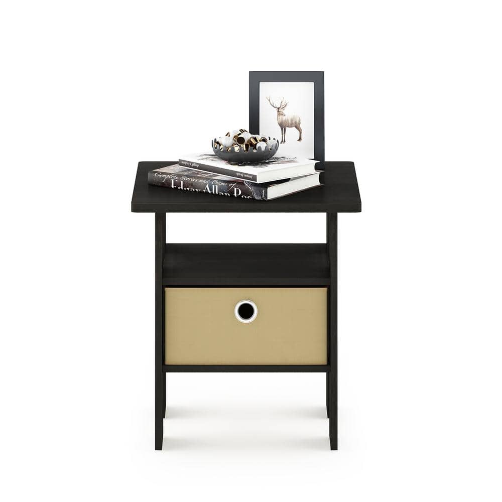 Espresso & Brown Square Wood End Table with Storage Bin