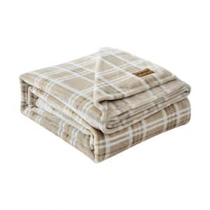 Beige Plush Jackson Plaid Fleece Twin Blanket