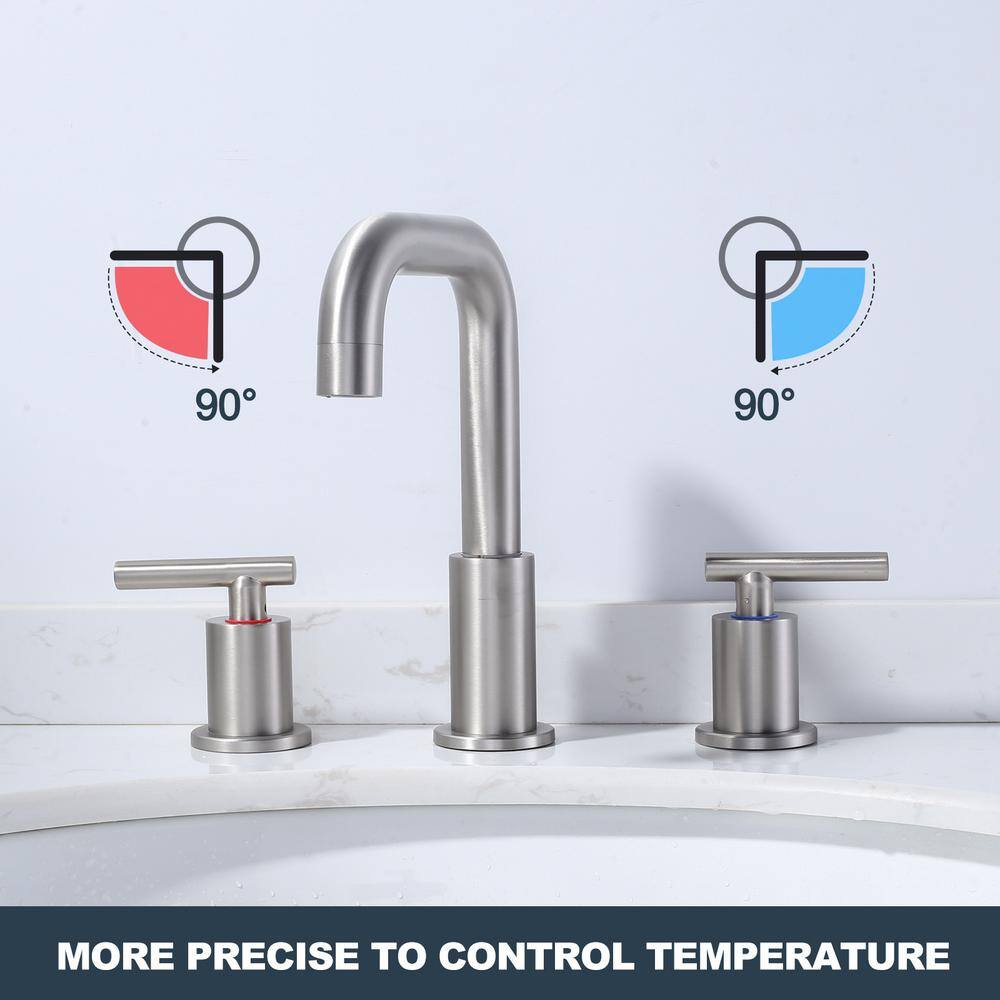 Brushed Nickel 8-Inch Widespread Double Handle Bathroom Faucet