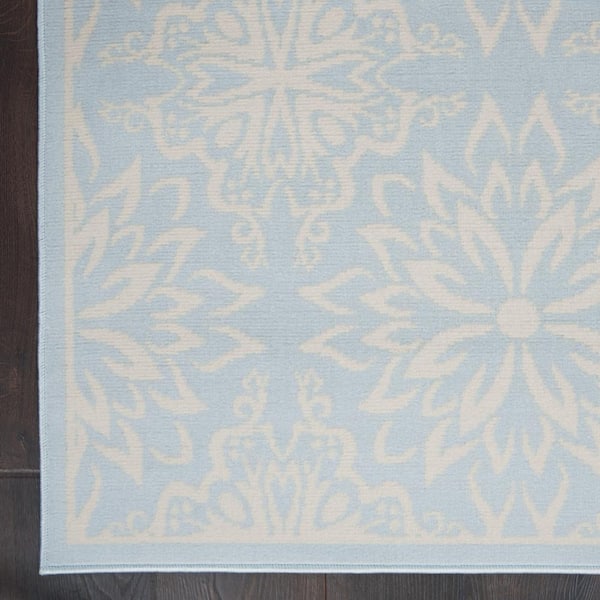 6' X 9' Light Blue Floral Power Loom Area Rug