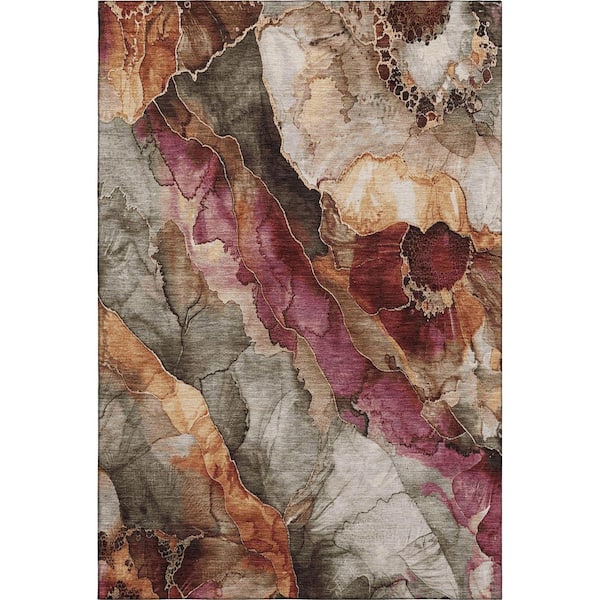 Mayfield Premium Machine Washable Abstract AMF1864 Khaki 10 ft. x 14 ft. Area Rug