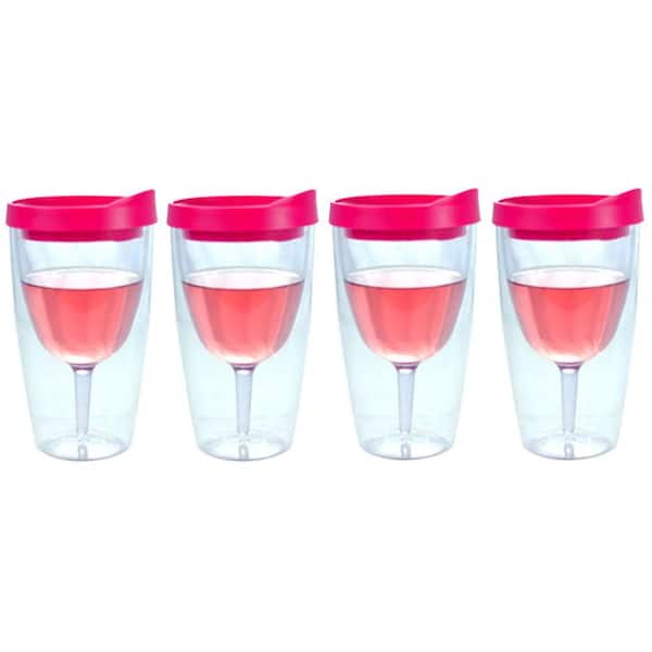 Southern Homewares 4-Piece Pink Double Wall Acrylic Insulated Wine Tumbler Set