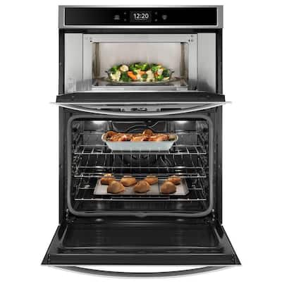 30 in. Smart Combination Wall Oven with Touchscreen in Black on Stainless Steel