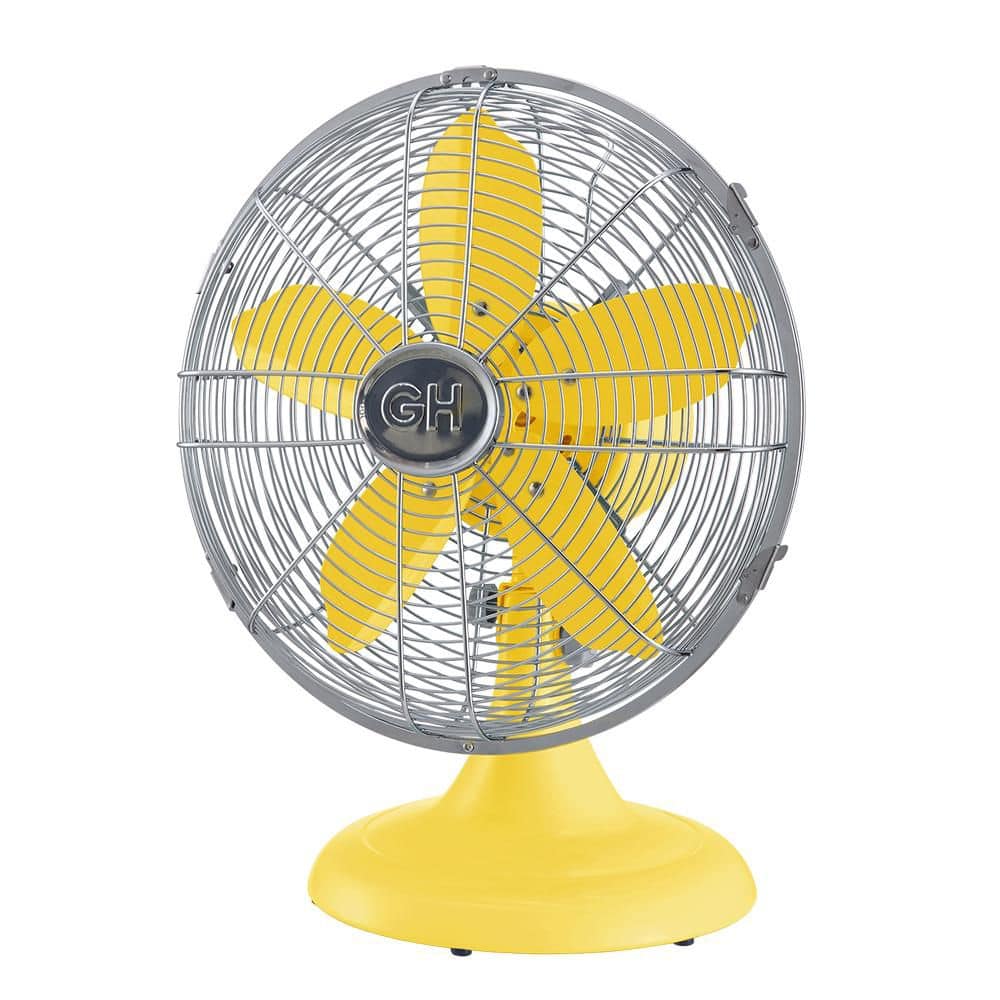 Yellow and Silver 12" Metal Oscillating Retro Table Fan