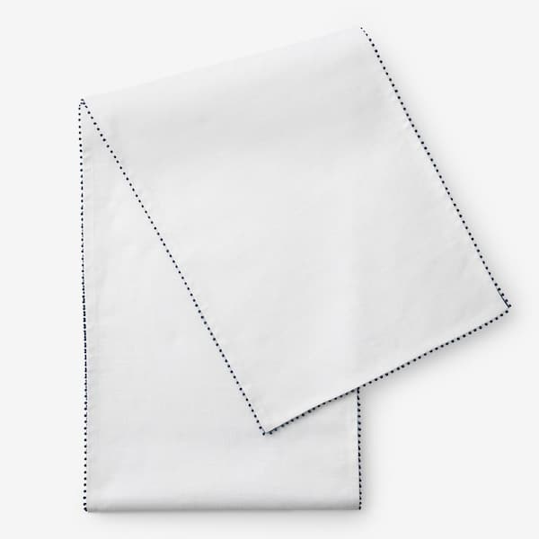 Company Cotton Pom Fringe 16 in. W x 90 in. L Blue Seasonal Cotton Table Runner