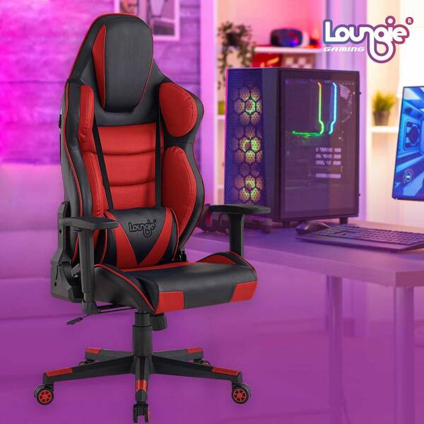 FORCLOVER Red Faux Leather Game Chair with Adjustable Arms and