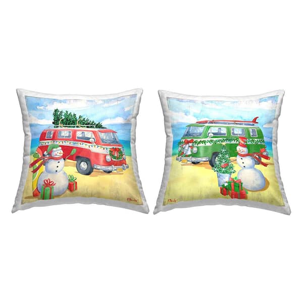 Stupell Industries Coastal Christmas Beach Snowman Multi-Color Print Polyester 18in. X 18in. Throw Pillow Set of 2