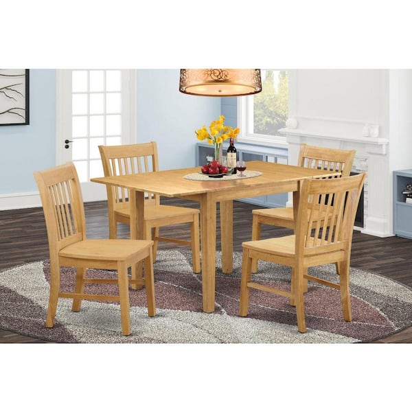 East West Furniture 5-Piece Natural Oak Finish Solid Wood Top Dining Room Set (Seats-4)