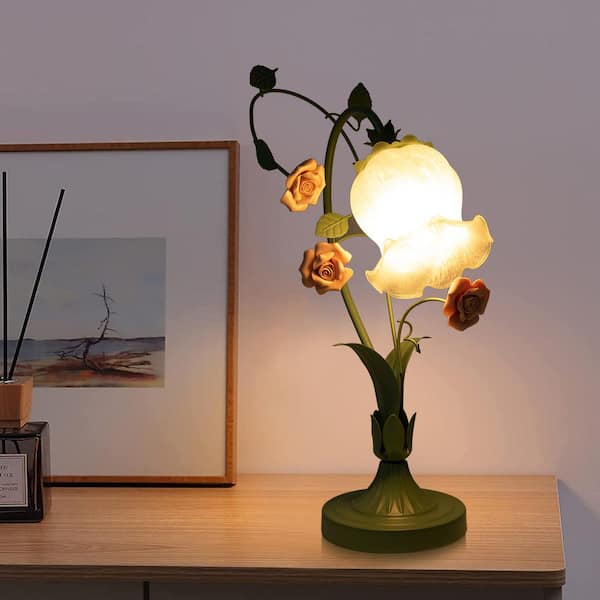 Mid Century Floral Glass Lamp Pair outlet with Marble Bases / Frosted Glass Flower Lamps with Gold and Pink