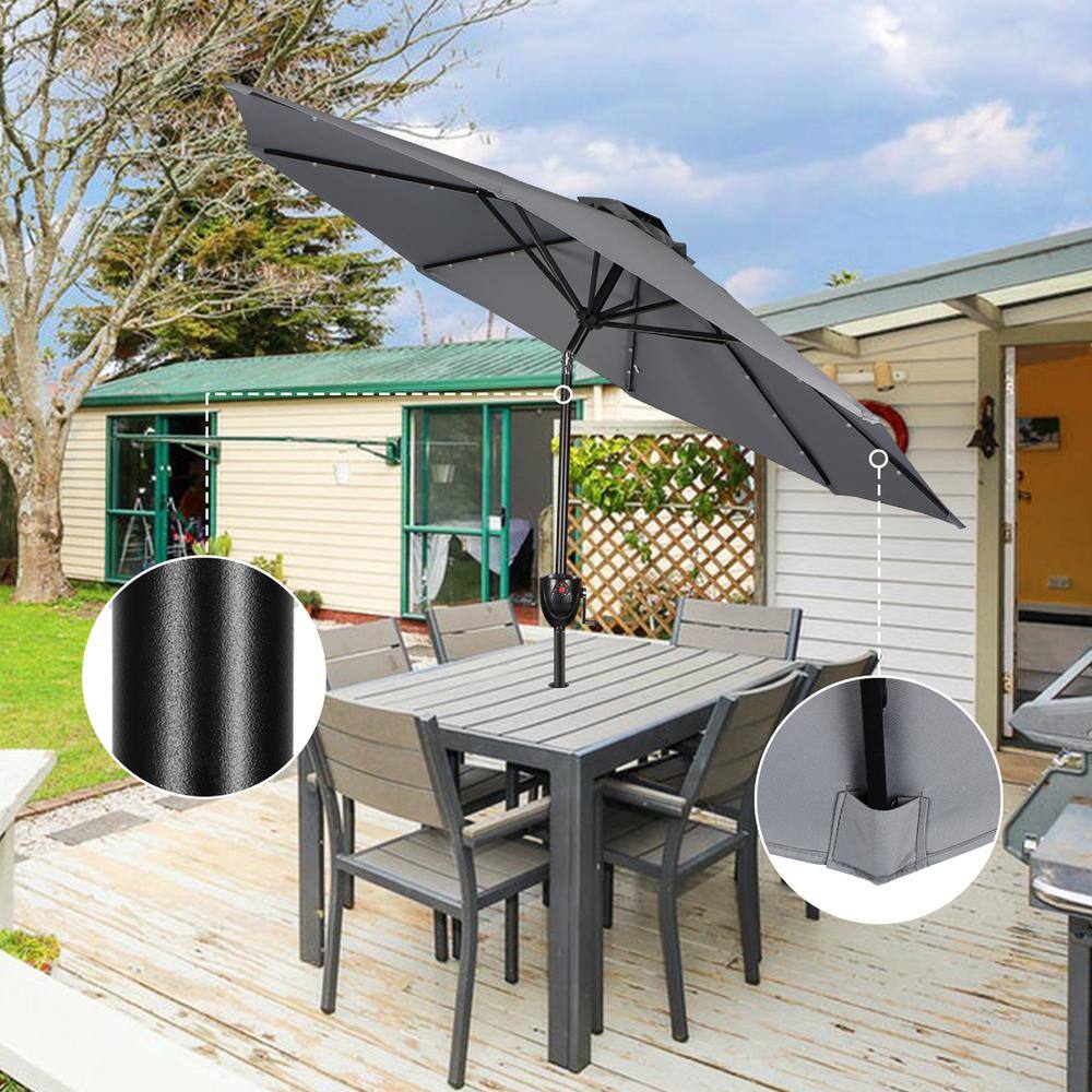 SUNBRANO 9 ft Aluminum Market Tilt and Crank Umbrella Grey with Bluetooth S