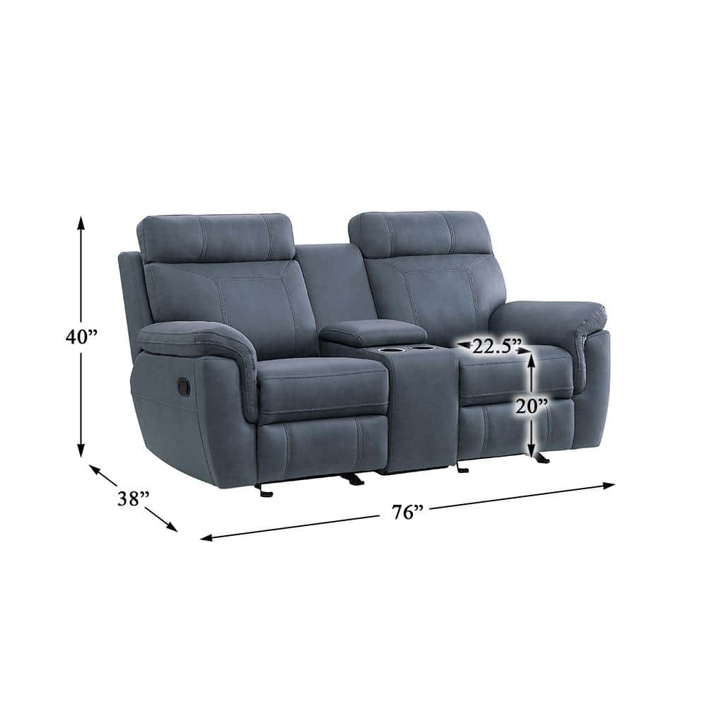 Clifton Blue Microfiber Reclining Loveseat with Cup Holders