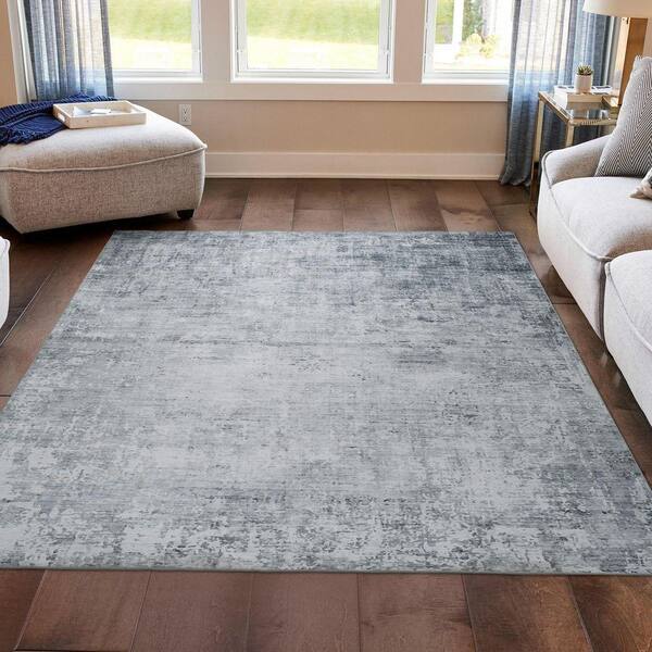 Wyatt & Ash Hazen Abstract Printed Chenille Blue 5 ft. x 7 ft