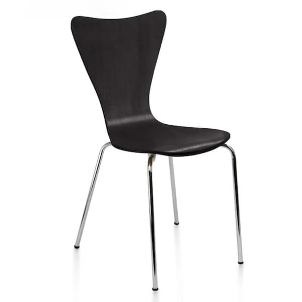 Legare Bent Plywood Black Stack Chair with Chrome Plated Metal Leg Frame