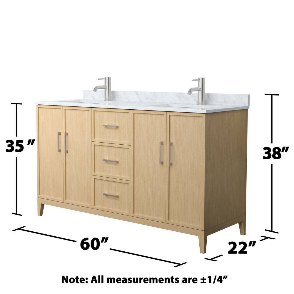 Elan 60-Inch Double Vanity with White Carrara Marble Top and Nickel Trim