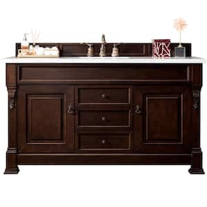 Brookfield 60 in. Single Bath Vanity in Burnished Mahogany with Solid Surface Vanity Top in Arctic Fall with White Basin