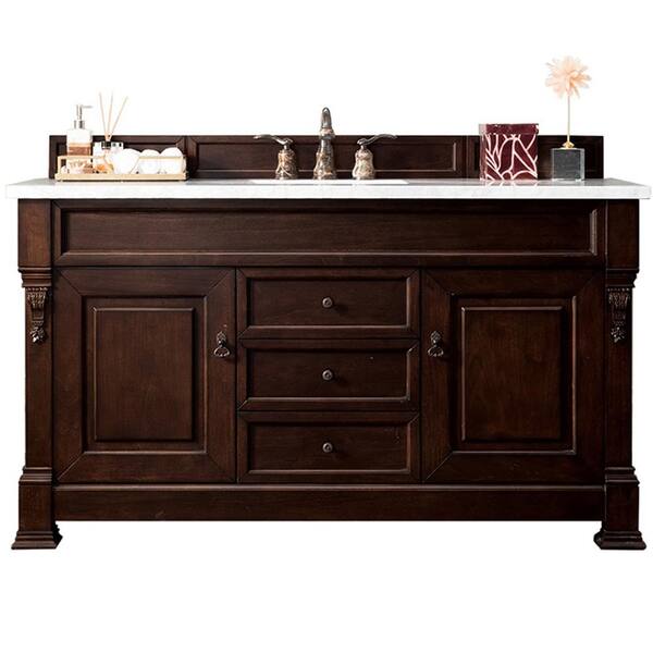 James Martin Vanities Brookfield 60 in. W x 23.5 in. D x 34.3 in. H Single Bath Vanity in Burnished Mahogany with Marble Top in Carrara White