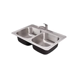 Colony Pro ADA Drop-in Stainless Steel 33 in. Double Bowl All-In-One Kitchen Sink with Faucet in Stainless Steel