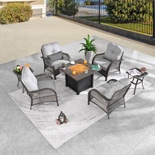 Patio Festival 7-Piece Metal Patio Conversation Set with Gray Cushions