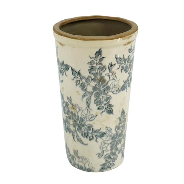 A & B Home 9.6 in. Black and White Ceramic Cylinder Decorative Vase
