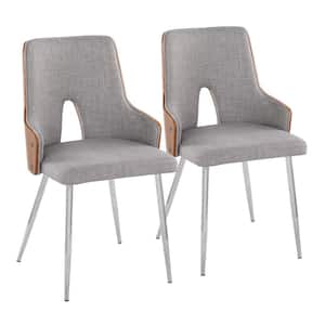 Stella Light Grey Fabric, Walnut Wood and Chrome Metal Side Chair (Set of 2)