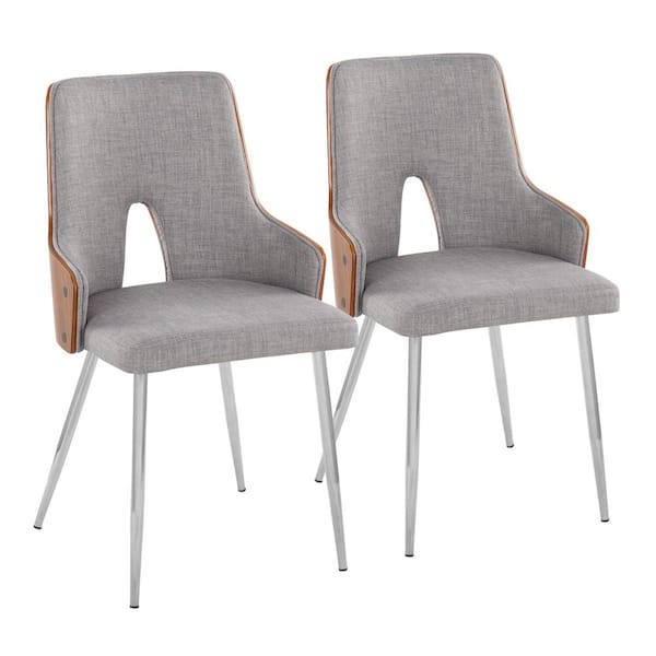 Lumisource Stella Light Grey Fabric, Walnut Wood and Chrome Metal Side Chair (Set of 2)