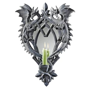Double Trouble Gothic Dragon 12.5 in. W x 17.5 in. H Polyresin Grey Decorative Mirror