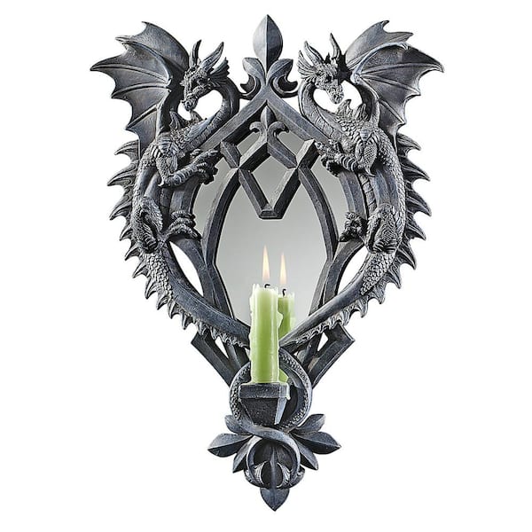 Design Toscano Double Trouble Gothic Dragon 12.5 in. W x 17.5 in. H Polyresin Grey Decorative Mirror