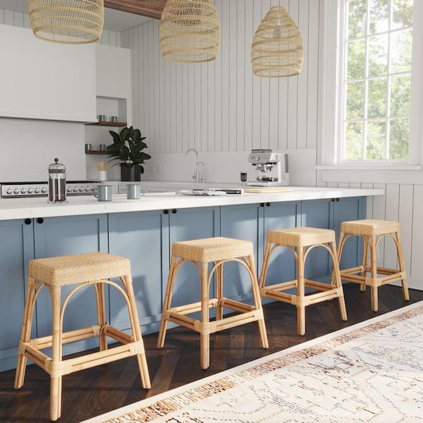Robias 24.5 in. Natural Backless Rectangular Rattan Counter Stool (Qty 1)