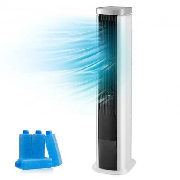 Evaporative Air Cooler 40 in. 4 Fan Speeds Personal Misting Fan in White Remote Control, LED Touch Screen and 7H Timer