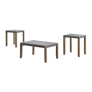 3- Piece 36 in. Gray/Light Amber Medium Rectangle Wood Coffee Table Set