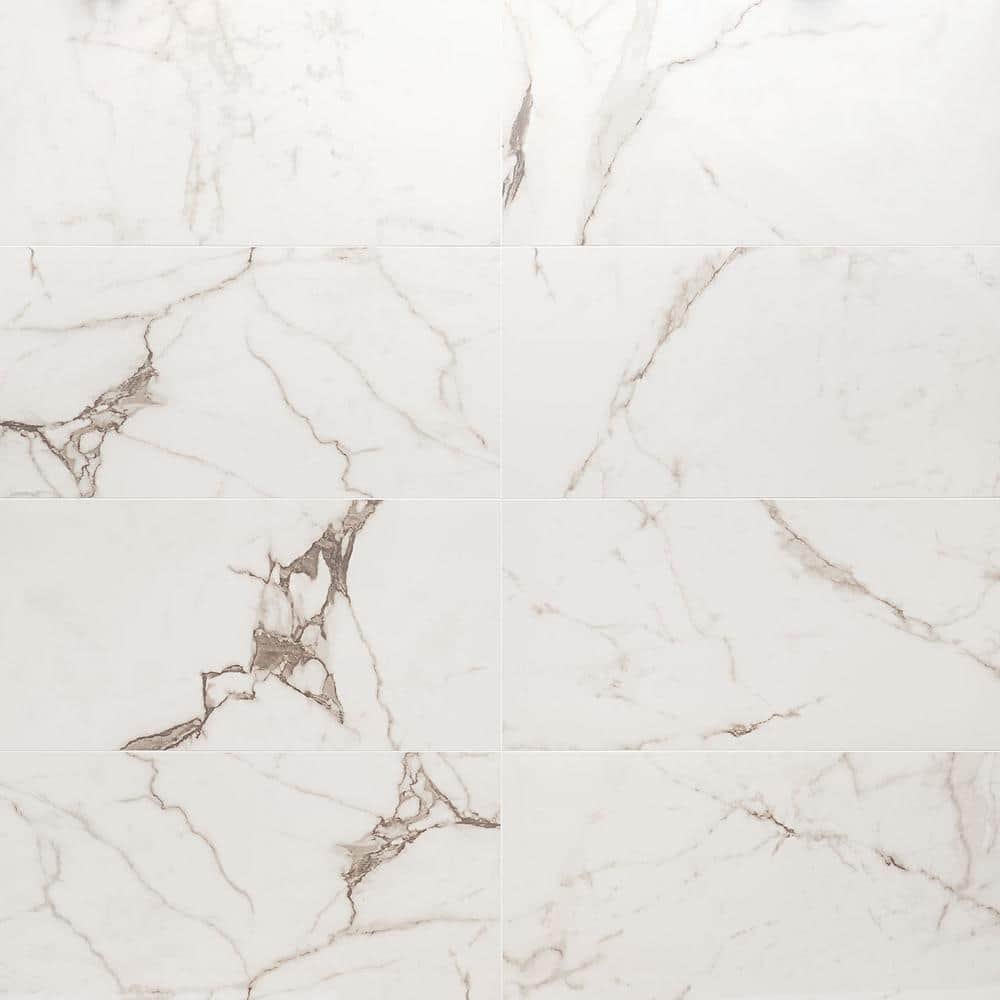 Statuario Venato 12" x 24" Polished Marble Look Porcelain Tile