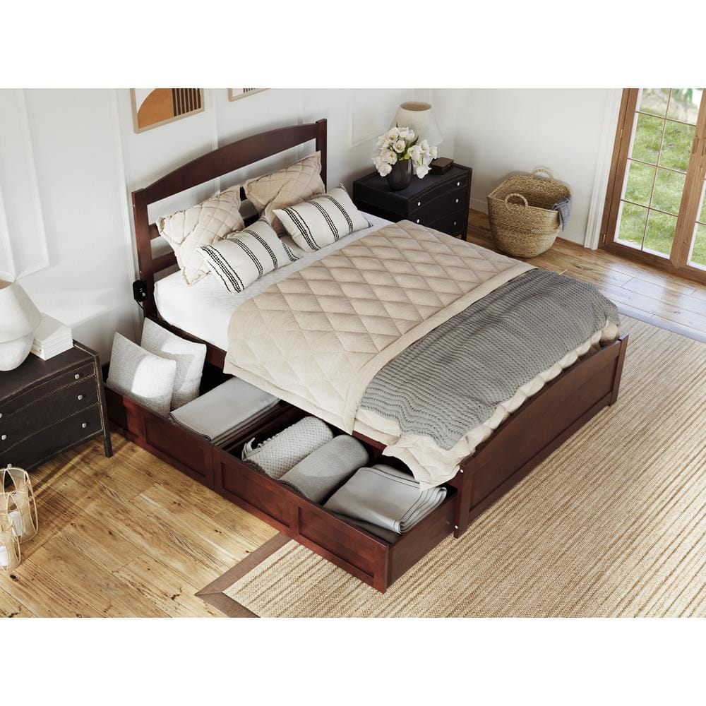 Mission Queen Platform Bed with Storage Drawers in Walnut