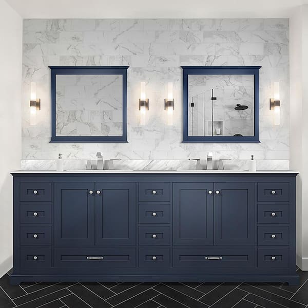 Lexora Dukes 84 in. W x 22 in. D Navy Blue Double Bath Vanity without Top and 34 in. Mirrors