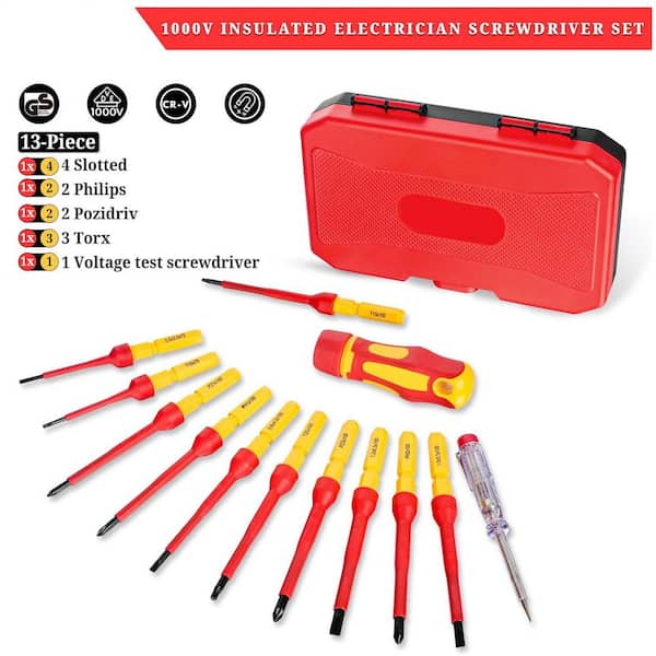 Yichuhaoxi 1000-Volt Insulated Screwdriver Set 13 Bit Red
