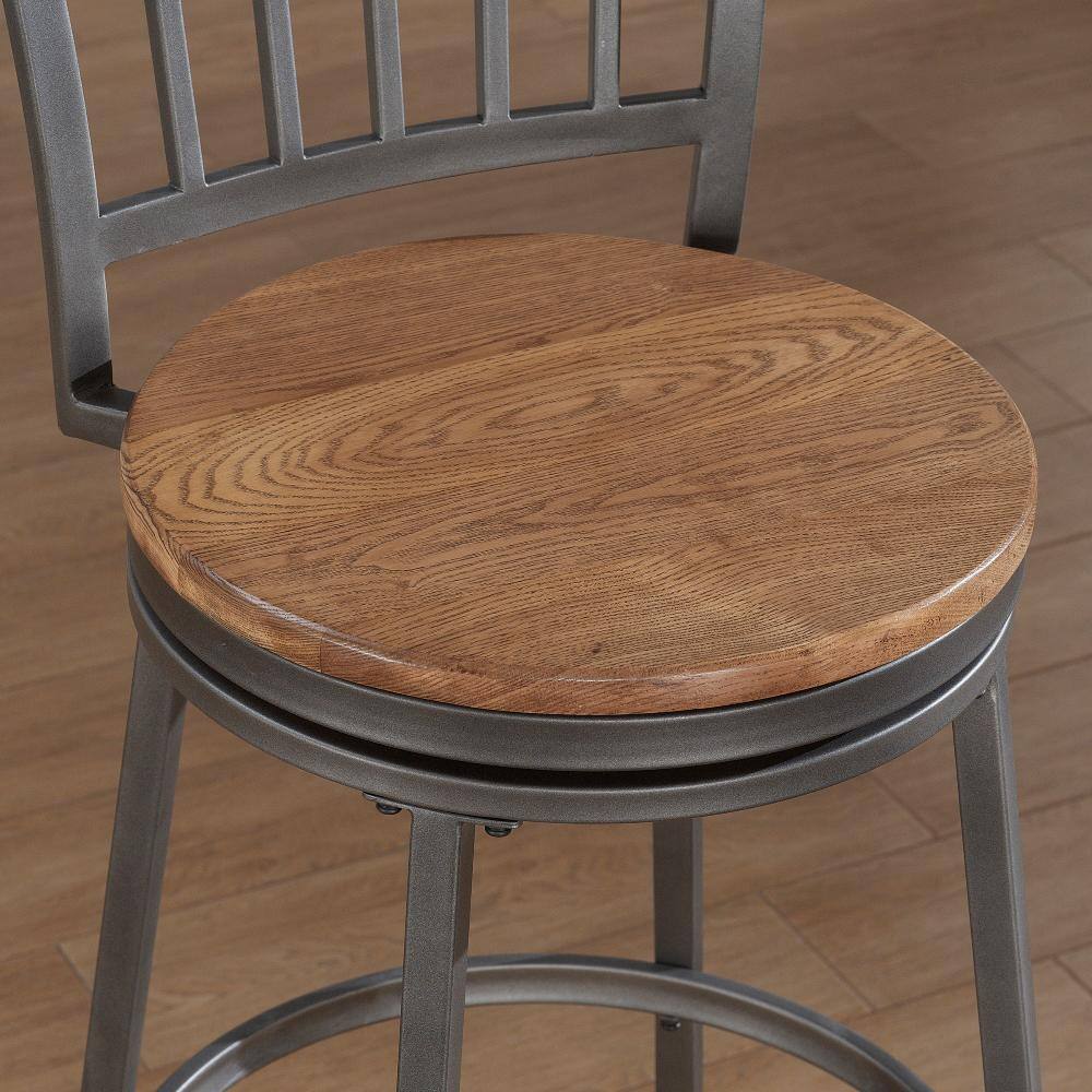 Industrial Slate Gray and Golden Oak Swivel Counter Stool