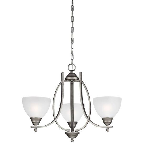 Generation Lighting Vitelli 3-Light Weathered Pewter Chandelier with Satin Etched Glass