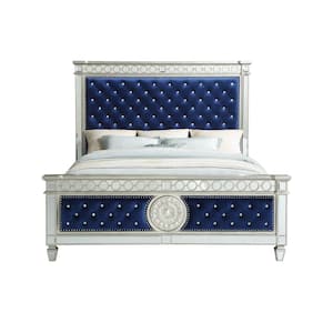 Varian Blue Velvet and Mirrored Queen Bed