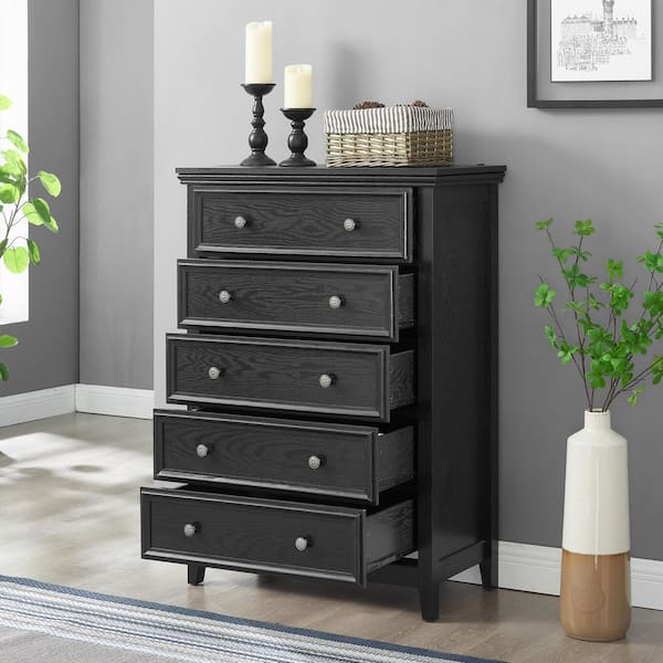 Tahanbath Modern 5-Drawer Dresser: Ideal for Living Room, Farmhouse Style in Black